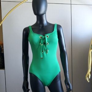 NWT MICHAEL MK Green One Piece w/Lace Up Front